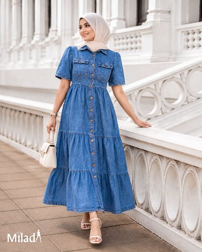 Milada Tiered Denim Midi Dress